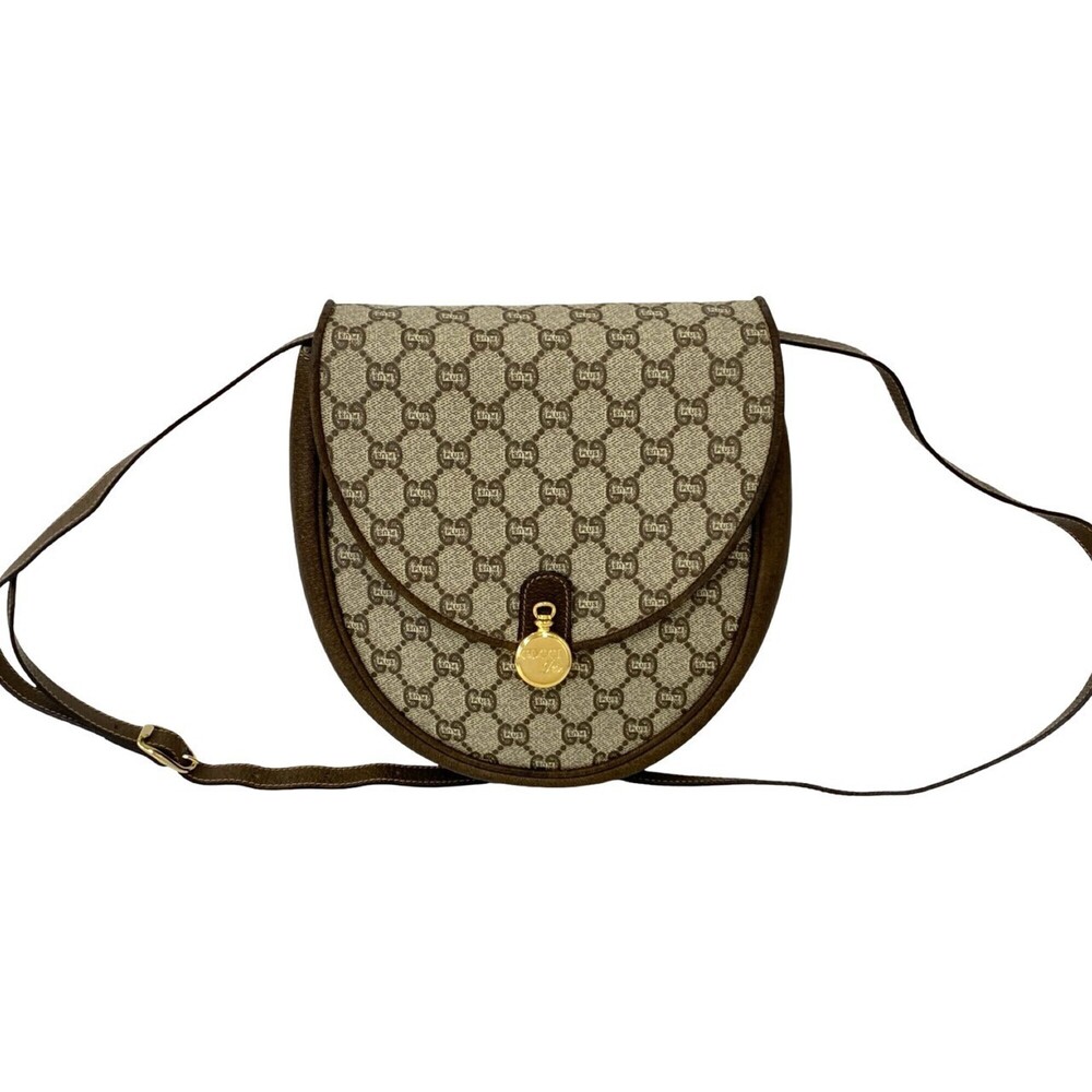 GUCCI Vintage Gucci Plus Logo Pattern Leather Mini Shoulder Bag/Pouch Brown 3...